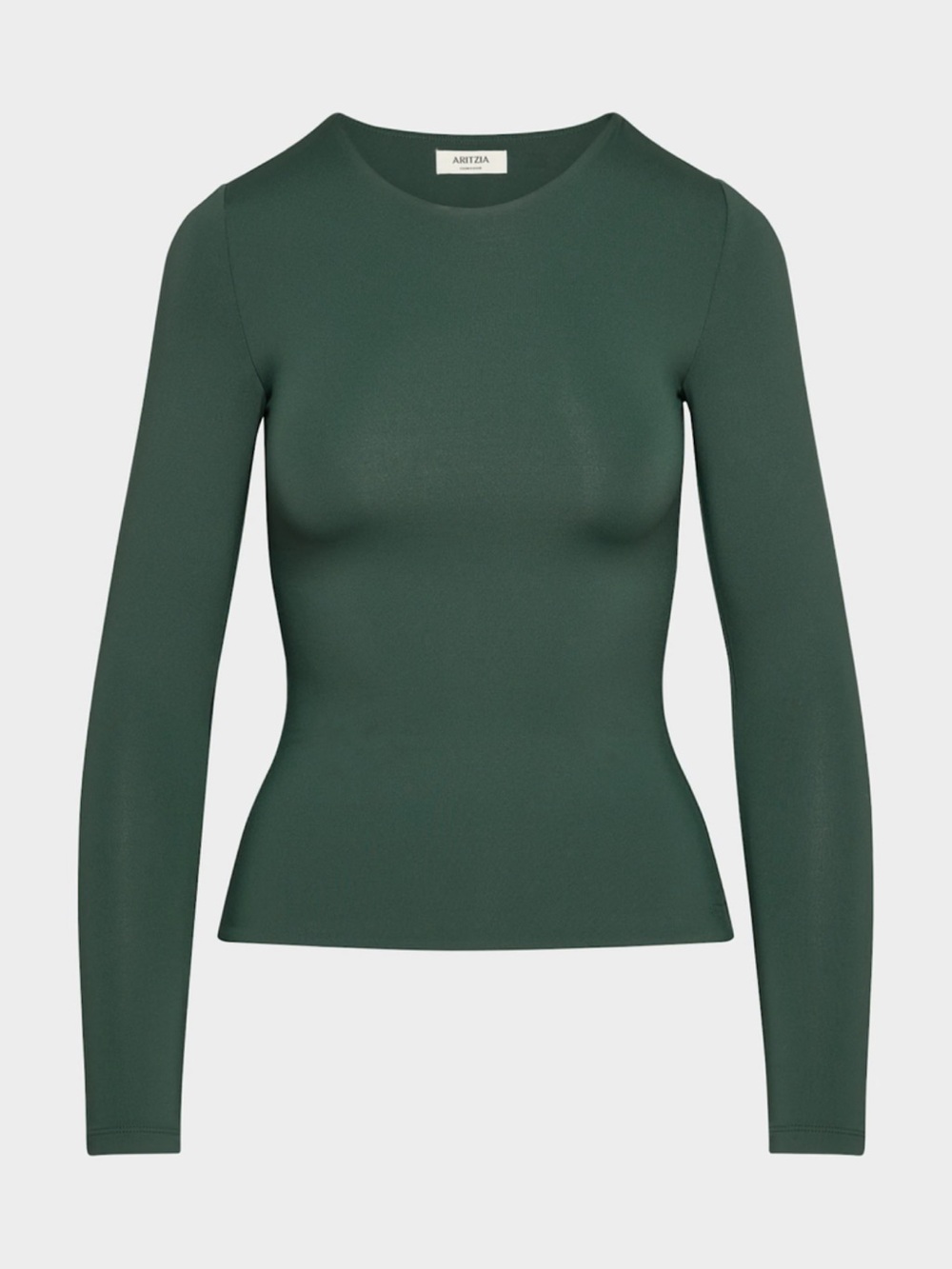 Aritzia Green Long-Sleeve Fitted Crewneck Top